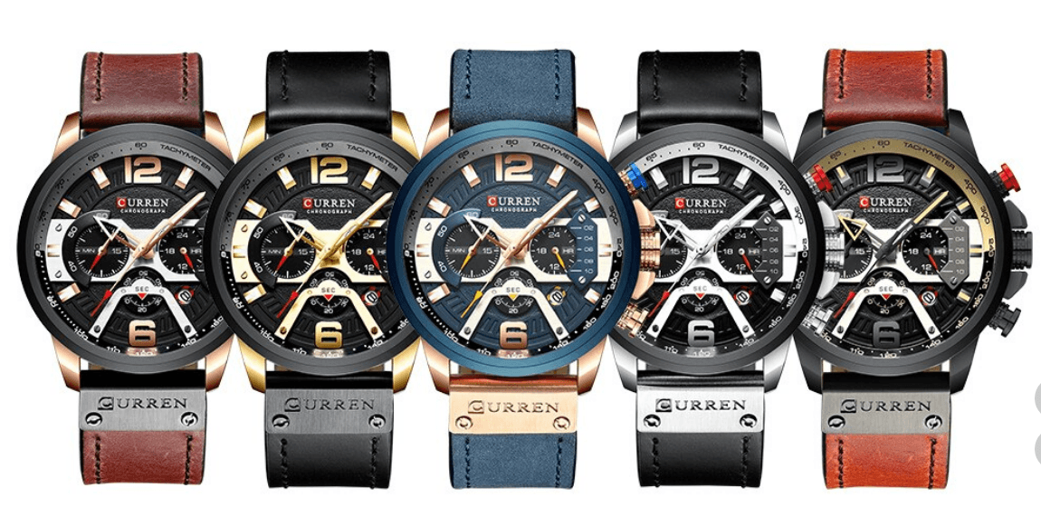Men's Waterproof Sports Chronograph Watch with Leather Strap