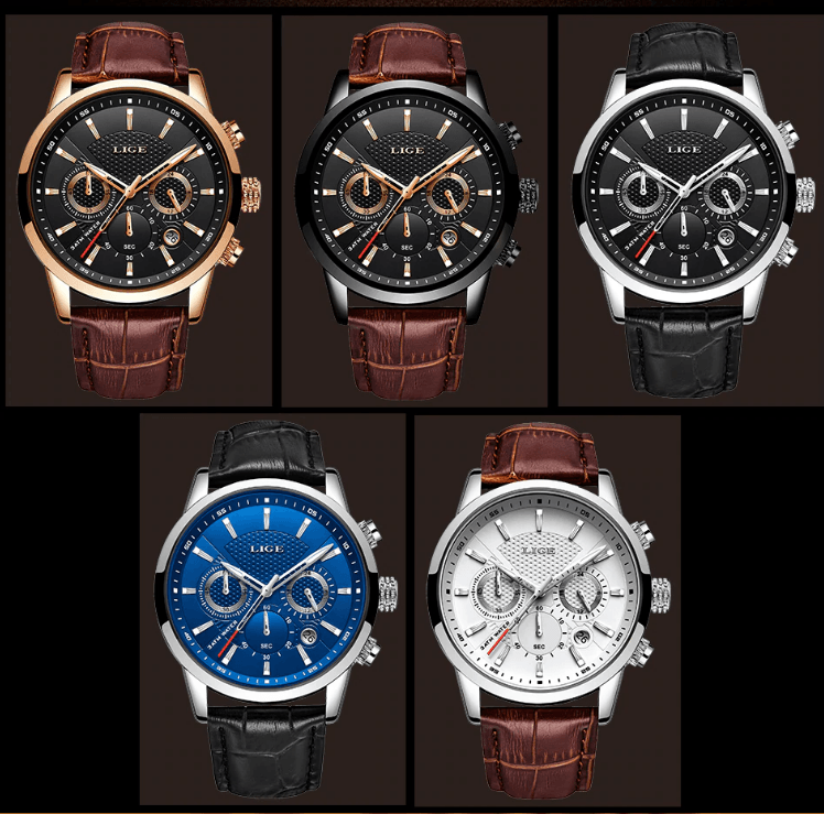 Men's Waterproof Chronograph Sport Watch with Leather Strap