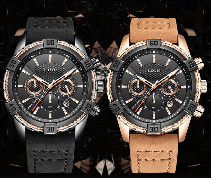 Waterproof Men's Chronograph Watch with Gold Accents and Date