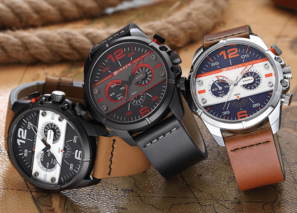 Men's Waterproof Retro Chronograph Watch with Leather Strap