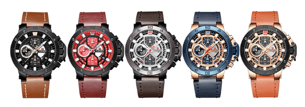 Men's Waterproof Casual Chronograph Watch with Leather Strap