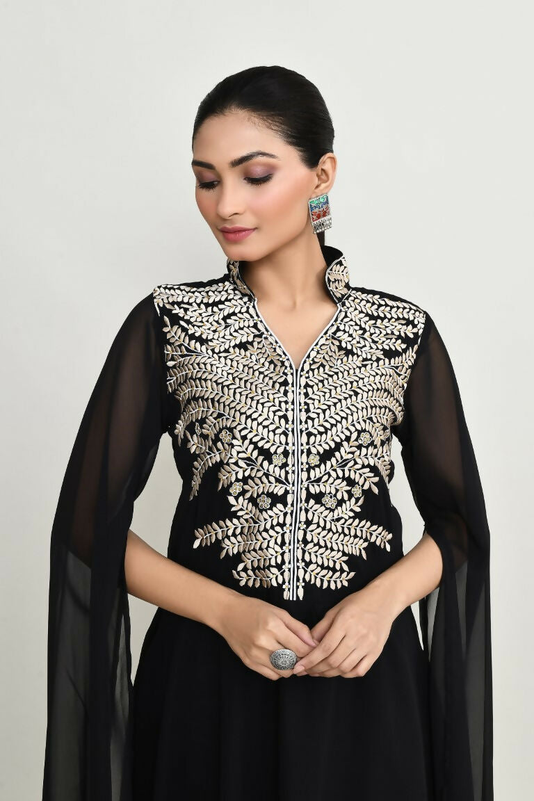 Black Rayon Tunic with Elegant Embroidery Detail