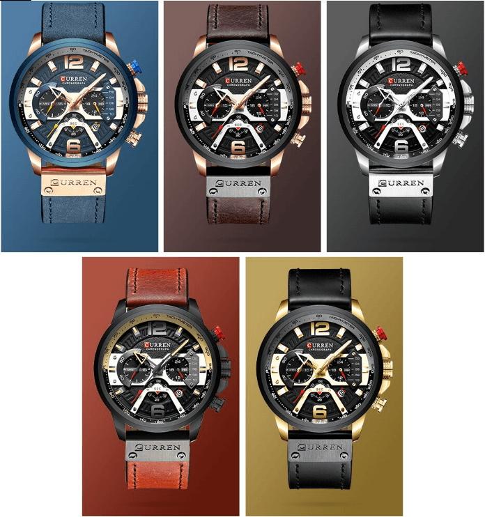 Men's Waterproof Sports Chronograph Watch with Leather Strap