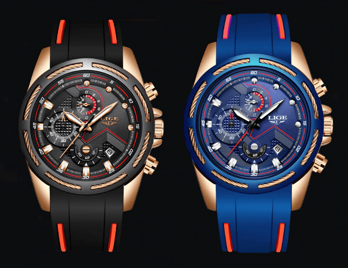 LIGE Men's Multifunction Sport Watch with Durable Rubber Strap