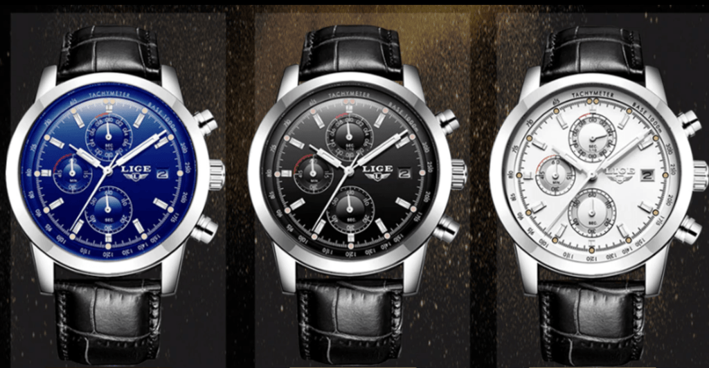 Waterproof Men's Quartz Watch with Chronometers and Brown Strap
