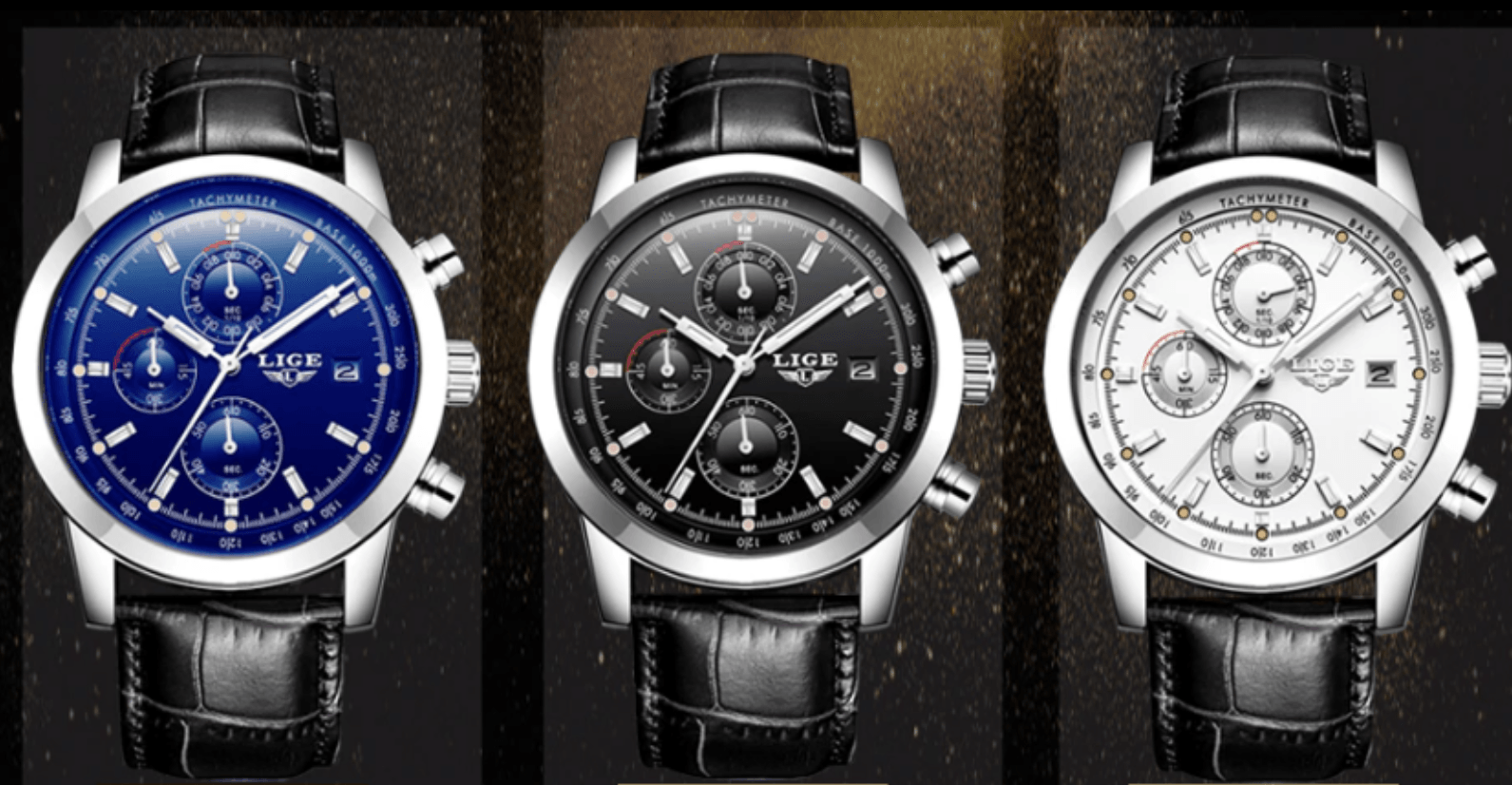 Waterproof Men's Quartz Watch with Chronometers and Brown Strap