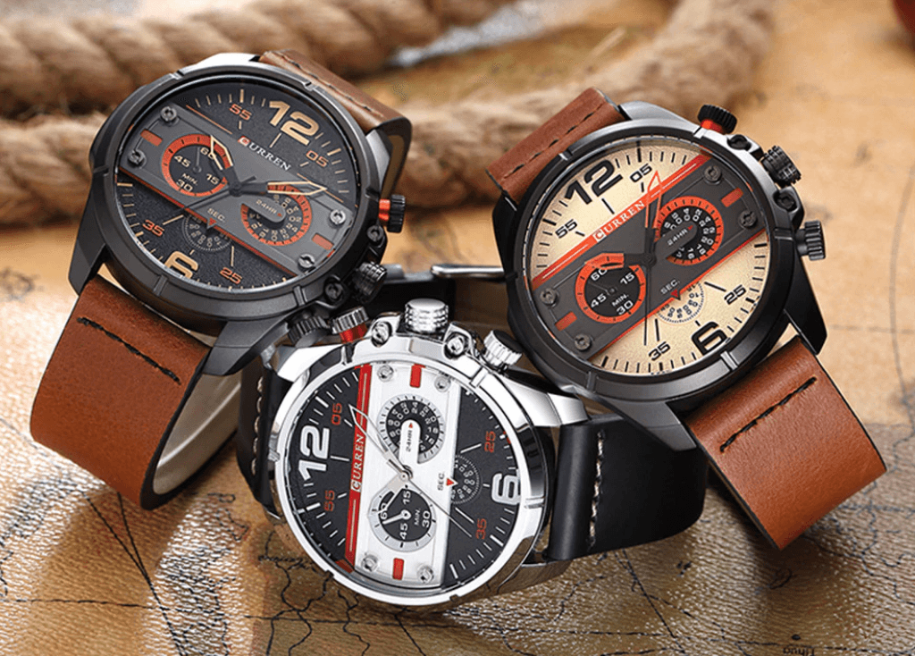 Men's Waterproof Retro Chronograph Watch with Leather Strap
