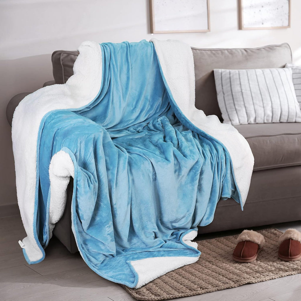 White Velvet Plush Sherpa Reversible Bed Blanket Ultra Soft - Image 22