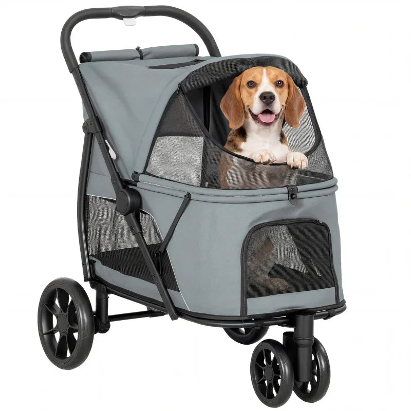 3 Wheel Pet Stroller with Easy One-Click Quick Fold, Mesh Window, Washable Cushion, for Medium Dogs