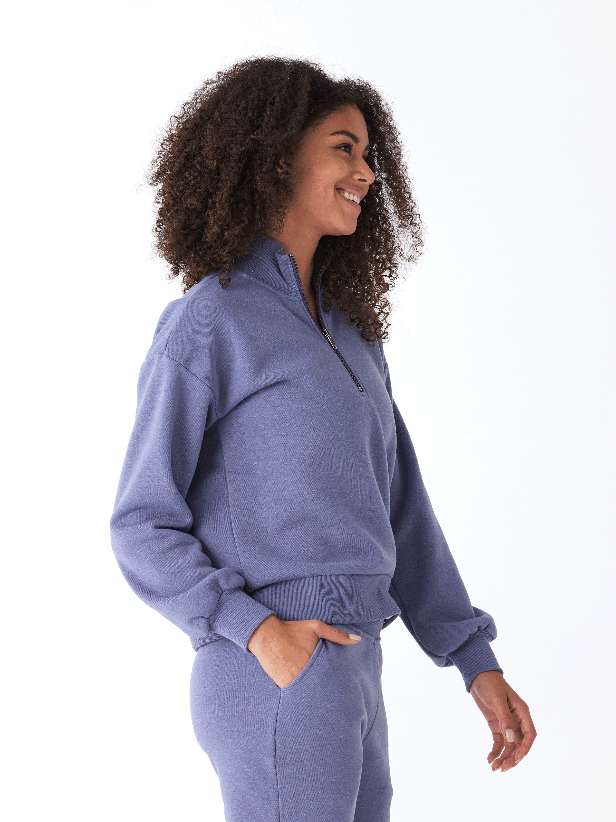 Constance Women's Triblend Fleece Half Zip Pullover in Blue