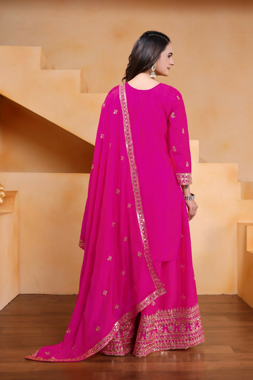 Pink Silk Embroidered Sharara Set for Festive Occasions