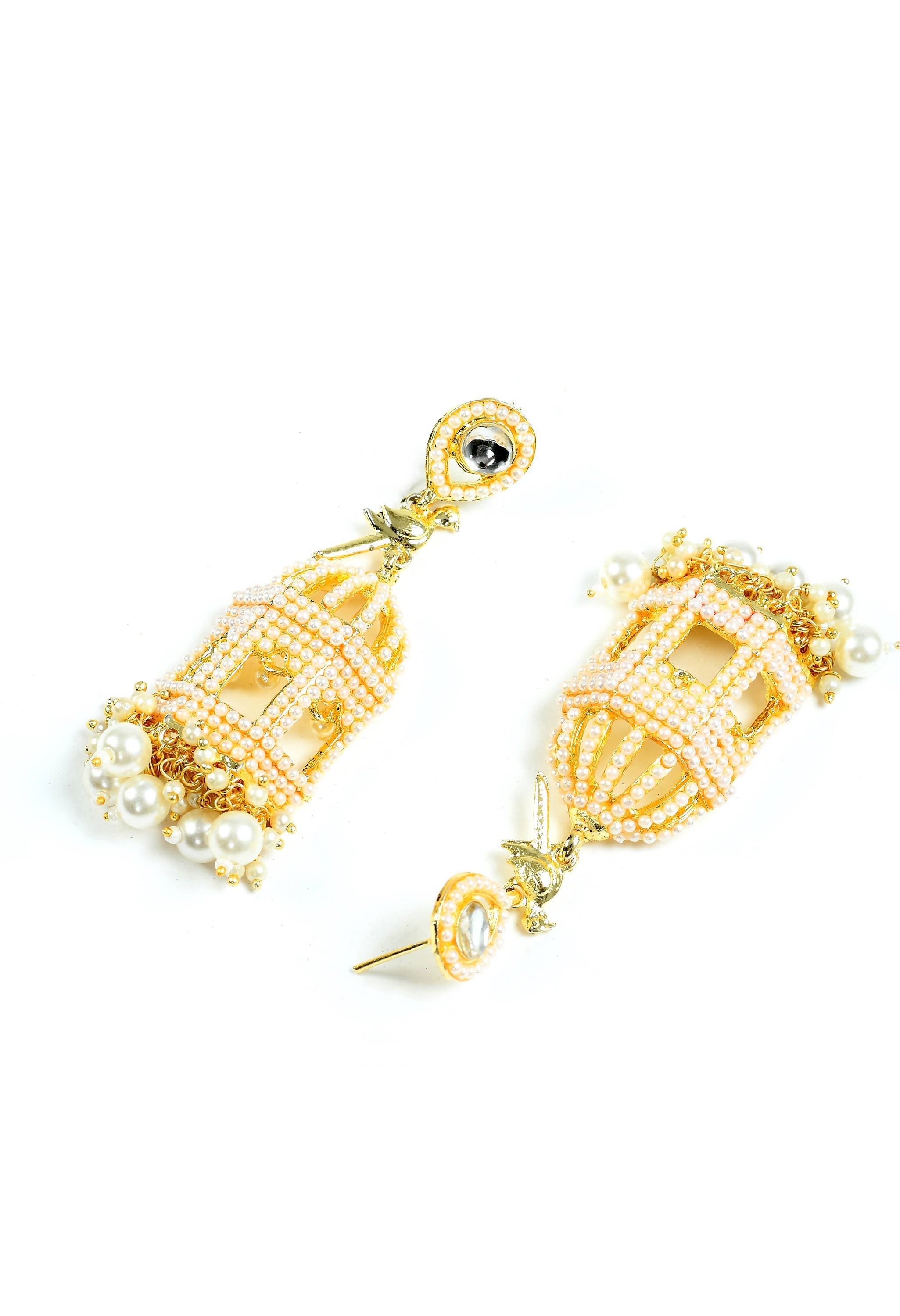 Golden Bird Nest Earrings with Pearls - Elegant Design
