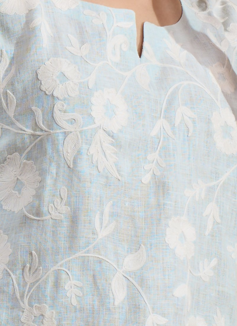 Sky Blue Embroidered Linen Cord Set – Festive & Casual Co-ord