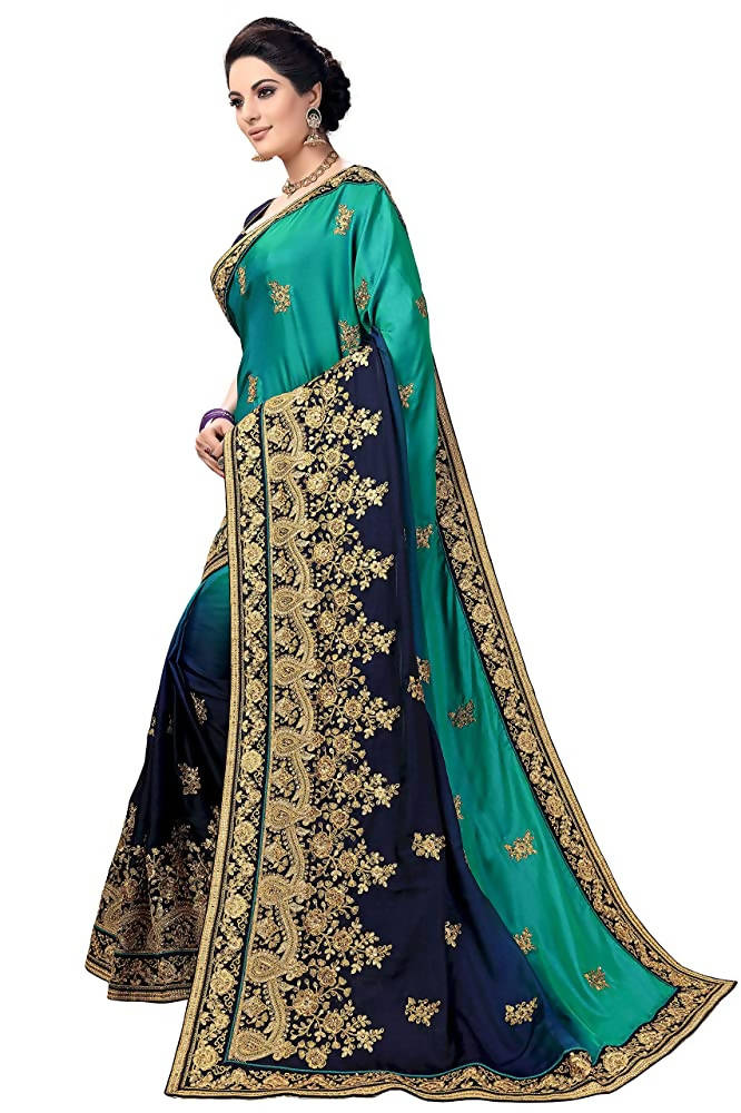 Blue Barfi Silk Saree with Heavy Lace Embroidery