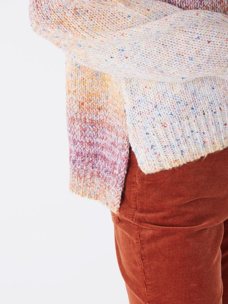 Yuma Gradient Sweater Knit Pullover in Purple, Orange and White