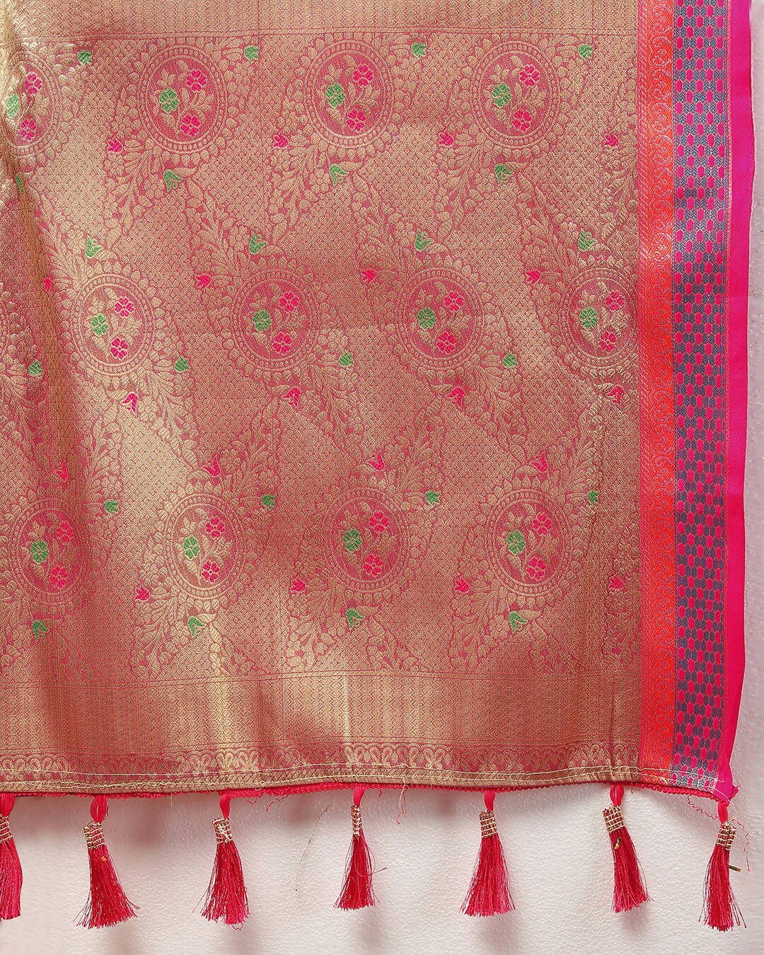 Orange Kanjivaram Silk Saree with Traditional Zari Woven Design