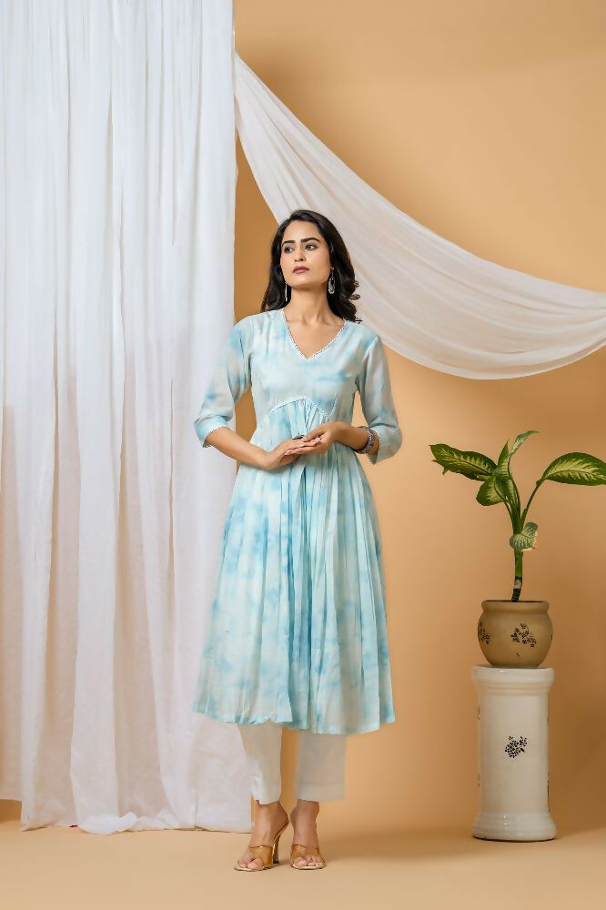 Blue Tie & Dye Kurta Pant Set for Women - Comfortable Cotton Co-ord
