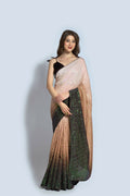 Cream colored Vichitra silk embroidered party wear saree