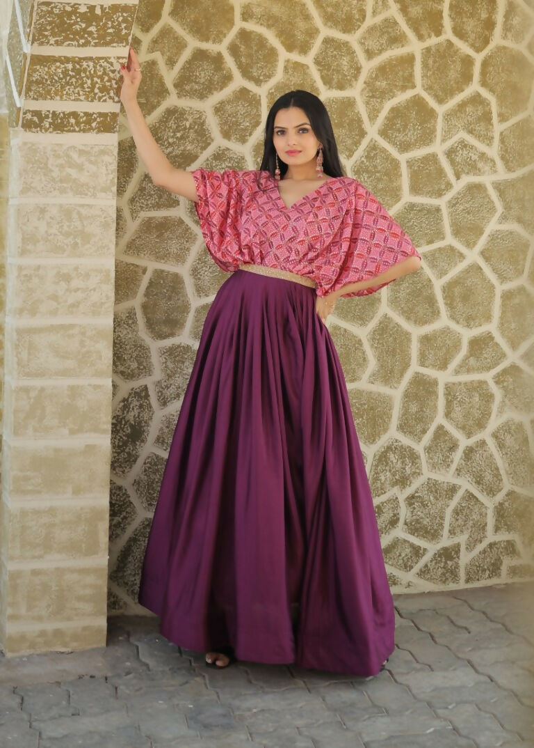 Wine Printed and Sequins Chinon Floor Length Anarkali Dress