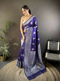 Royal Blue Soft Silk Banarasi Saree with floral motifs and matching blouse