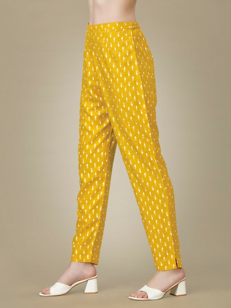 Women's Yellow Embroidered Straight Kurta Pant Set