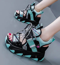 Women's Chunky Platform Lace-Up Wedge Sandals