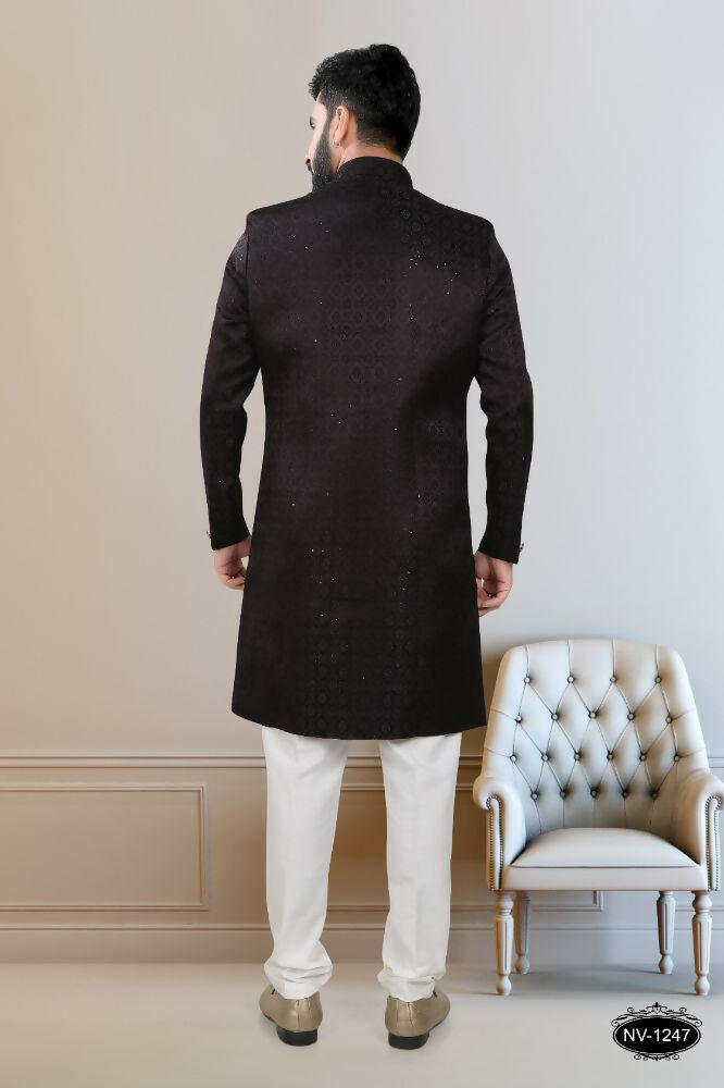 Boys Blackish Wine TR Kurta and Pyjama with Embroidery
