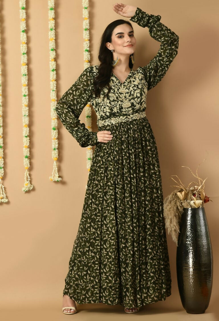 Women's Elegant Green Chinnon Kurta Set - 2 Piece Ethnic Wear