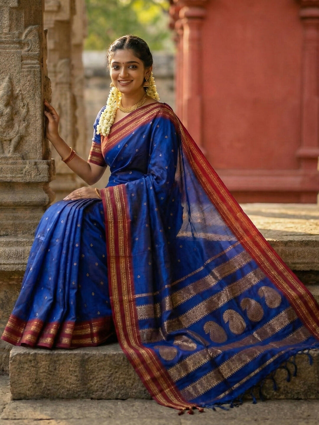Blue Soft Silk Saree with Matching Silk Blouse Piece
