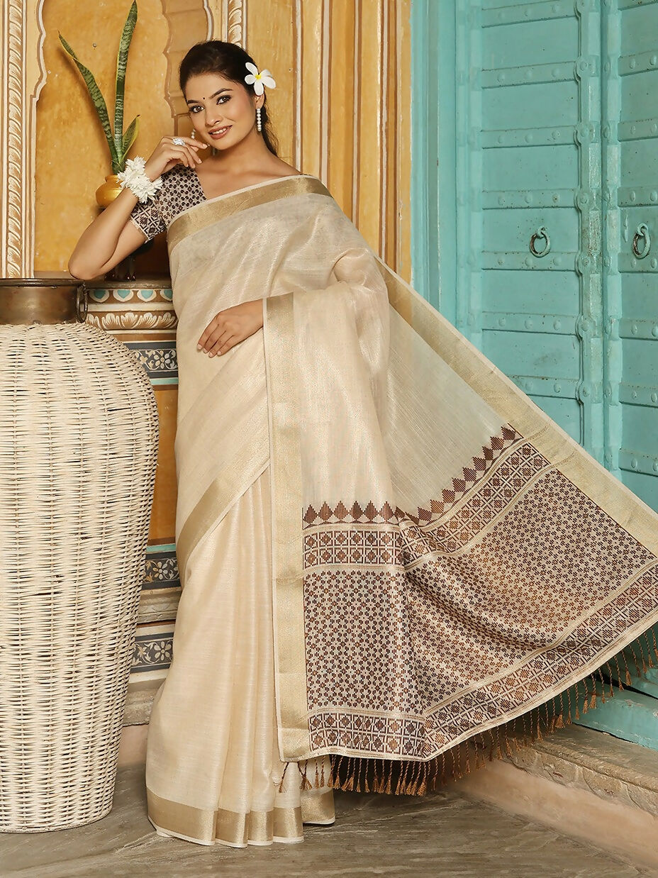 Shree Shyam Fashion Brown Linen Saree