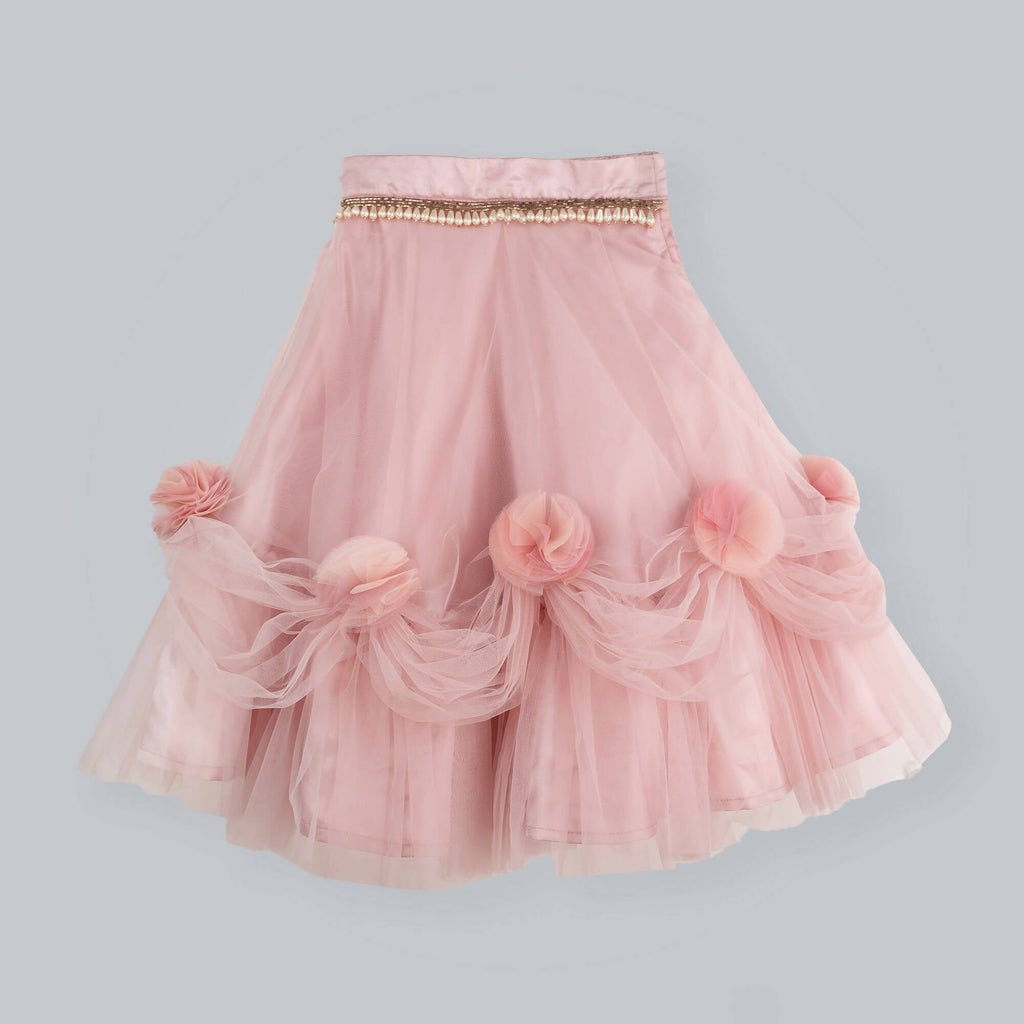 Old Rose Ghagra Choli with Floral Embellishments and Pearls