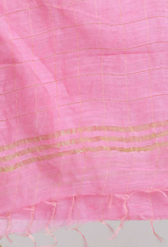 Baby Pink Cotton Slub Dupatta with Elegant Zari Box Pattern