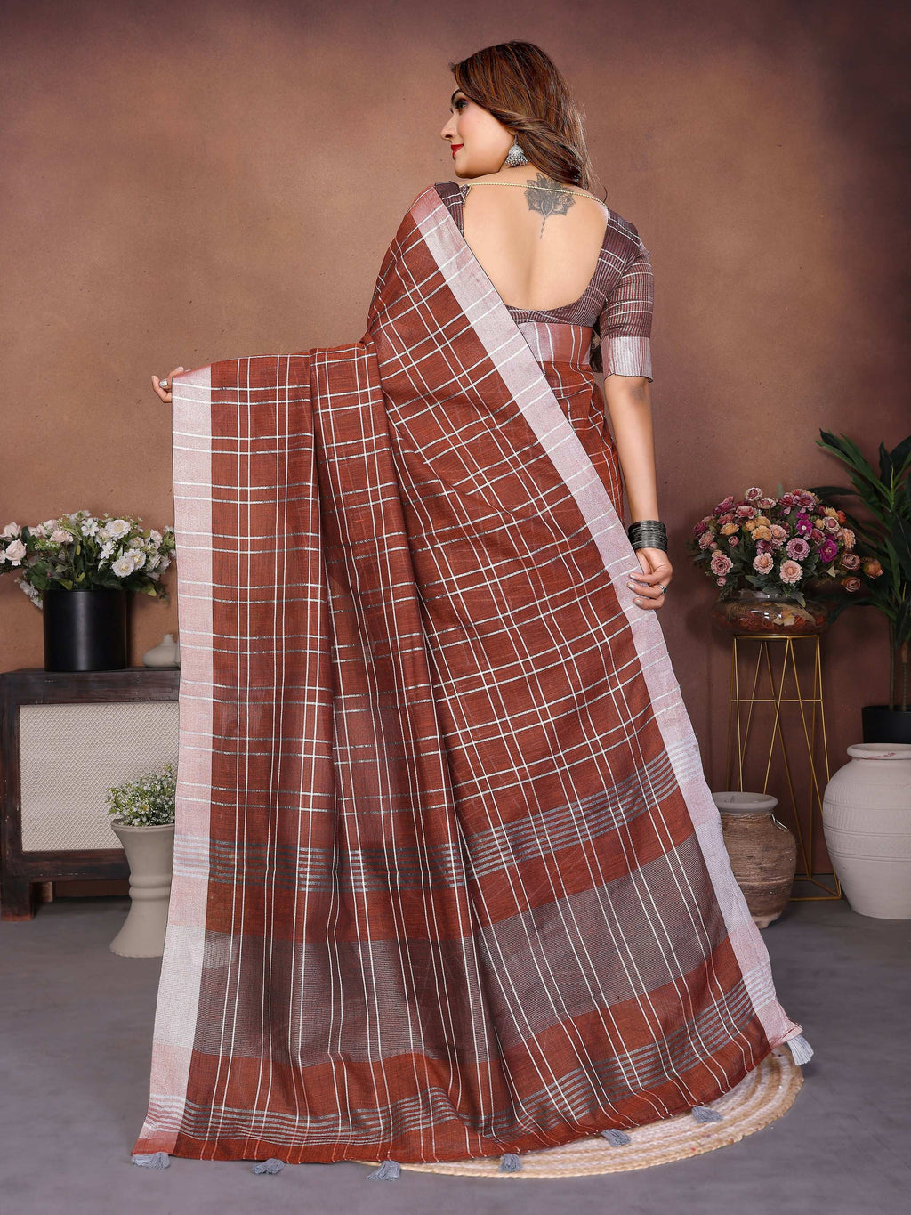 Brown Linen Weaving Saree for Breathable Daily Wear