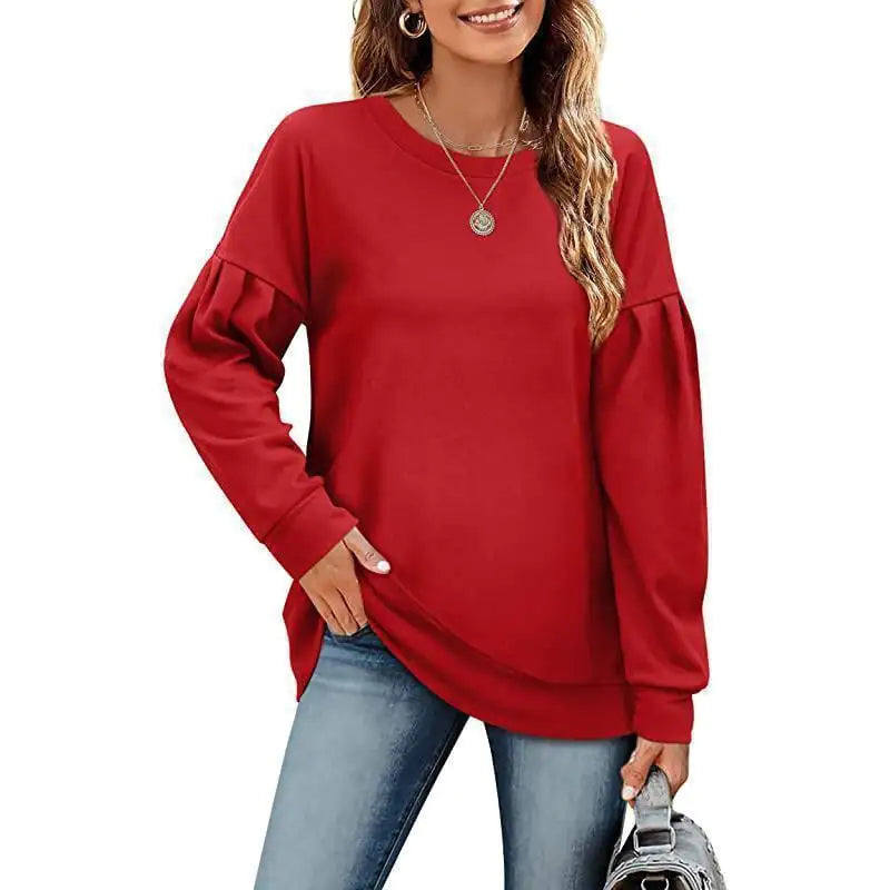 Women's Solid Color Sweatshirt - Cozy Round Neck