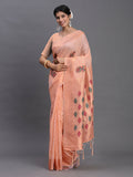 Peach Linen Cotton saree paired with matching blouse fabric