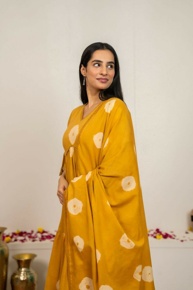 Musard Yellow Tie & Dye Cotton Suit Set for Women