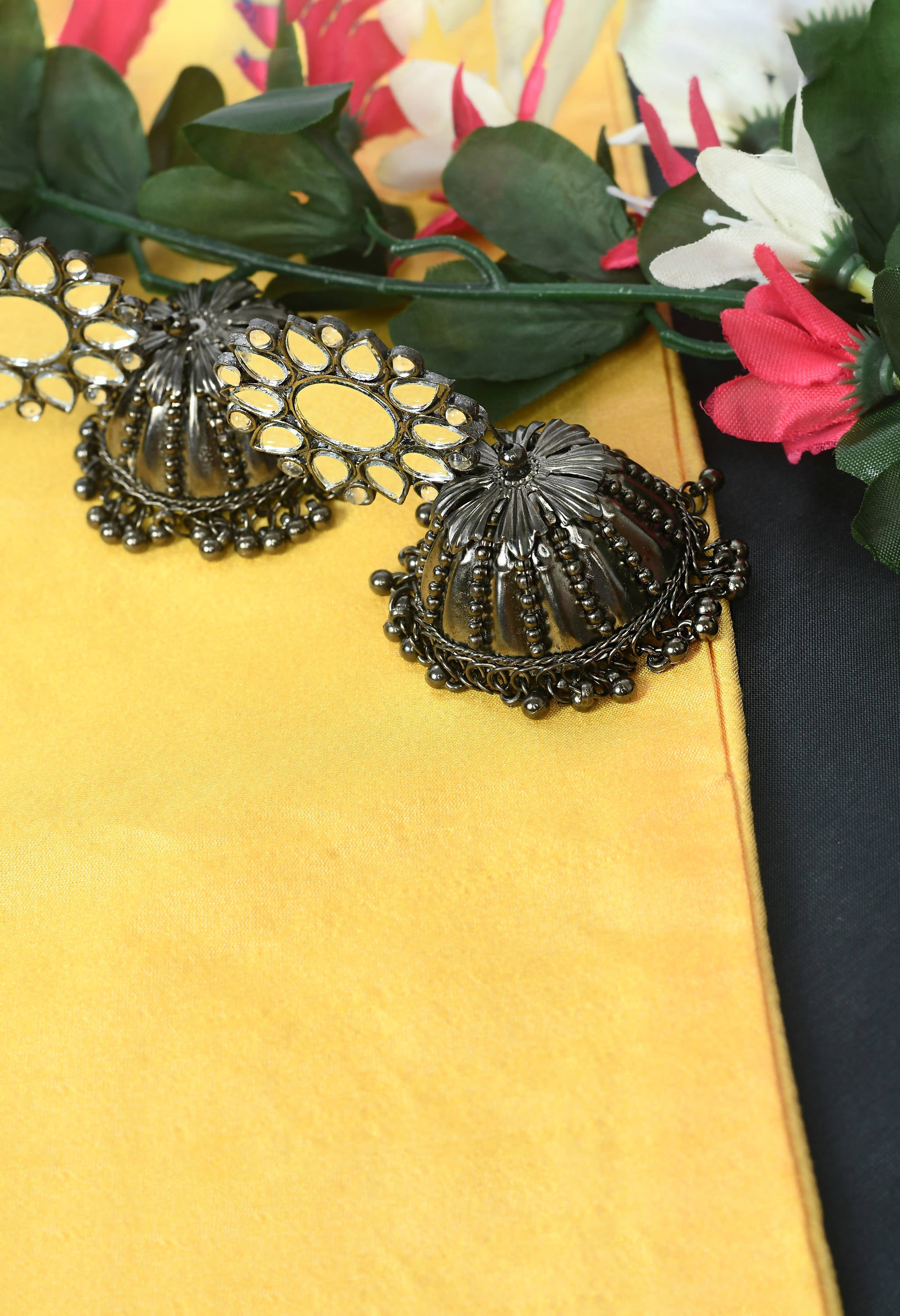 Silver-Plated Mirror Work Jhumka Earrings for Traditional Elegance