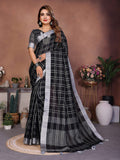 Elegant black linen saree with delicate weaving work