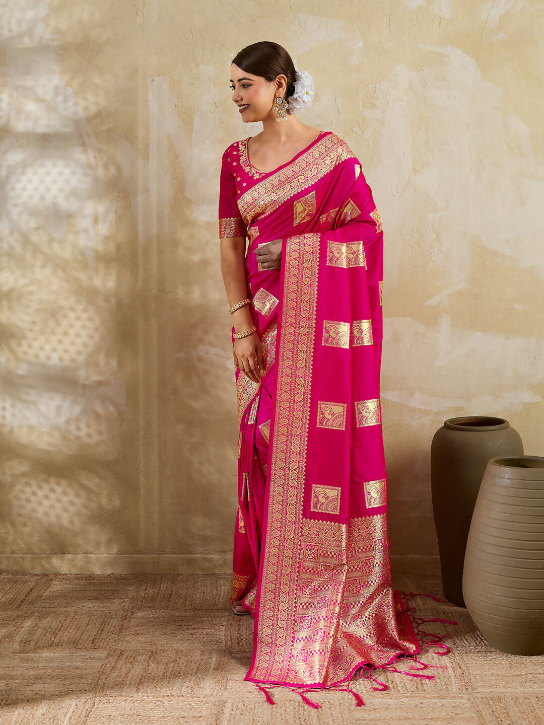 Magenta Silk Blend Saree with Coordinating Blouse Piece