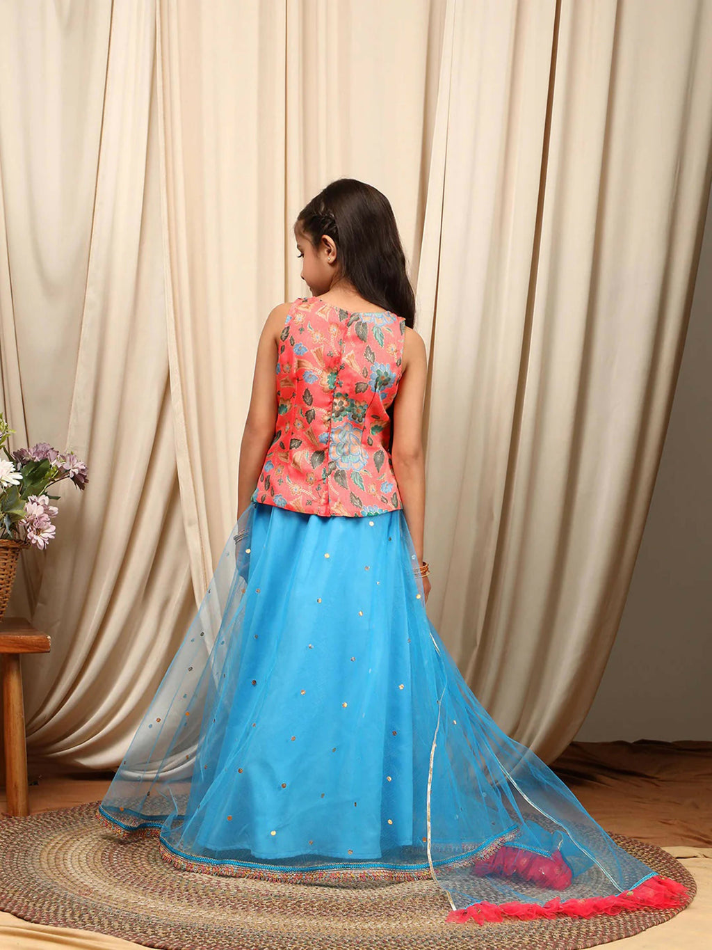 Girl's Multi Color Net Lehenga Choli Set Ethnic Wear