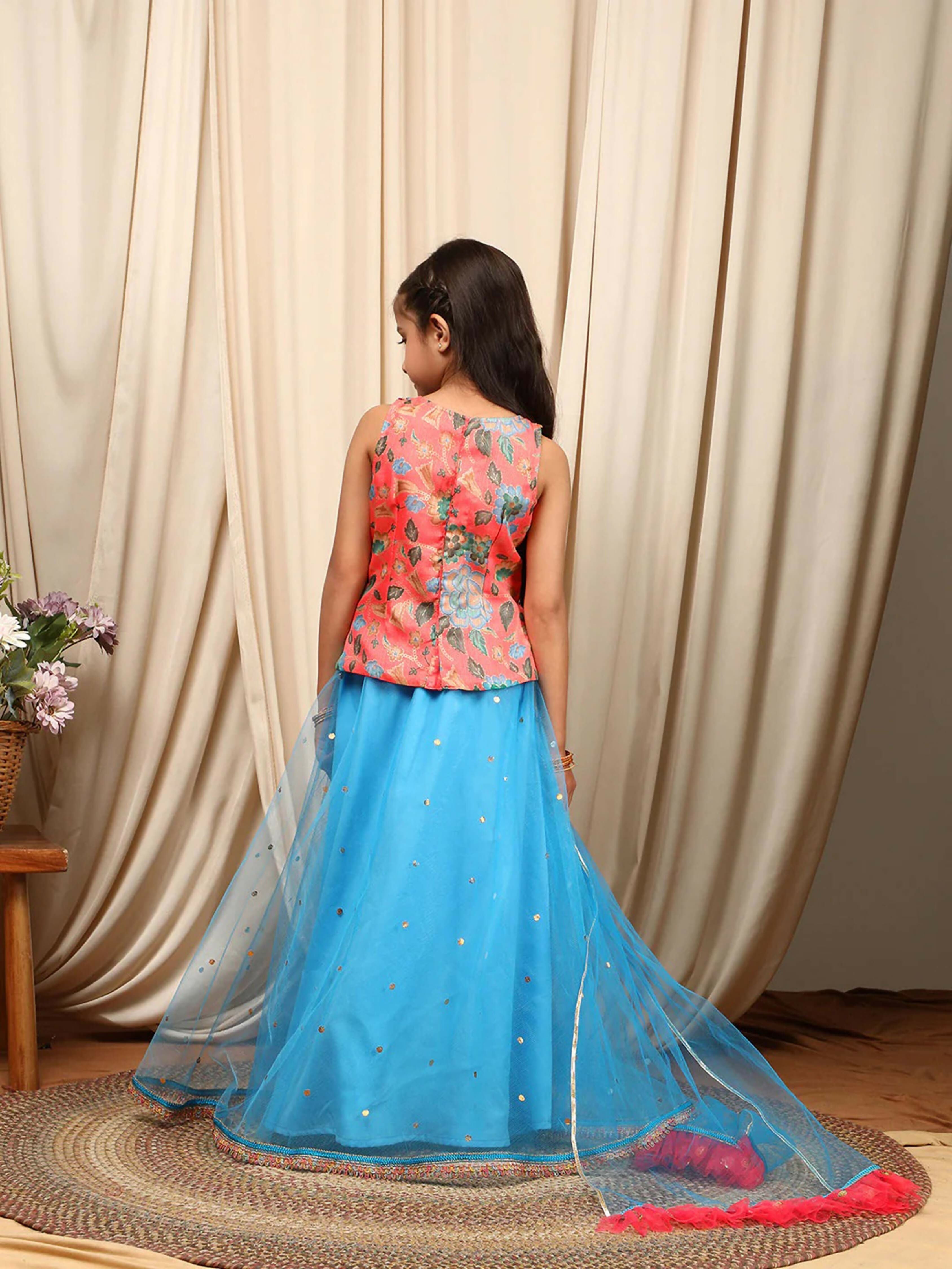 Girl's Multi Color Net Lehenga Choli Set Ethnic Wear