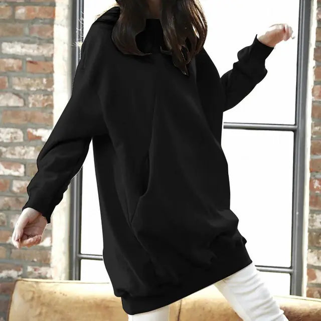 Solid Black Long Sleeve Casual Sweatshirt for Women - Image 3