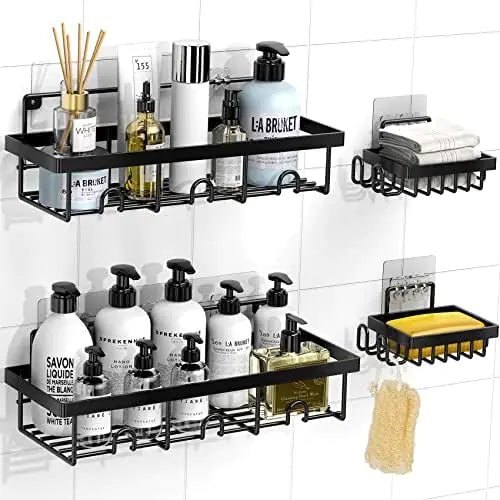 YAWSOUP Shower Organizer Wall Mounted Shelves 4 Pack Adhesive Bathroom Shower Caddy No Drilling Required for Storage and Organization Large Capacity Bathroom Shelf Shower Rack in Shower