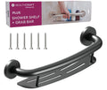 HEALTHCRAFT Plus 2-in-1 Shampoo Shelf and Grab Bar (19.5 Inch) | ADA Compliant Bathroom Safety Grab Bar for Seniors Wall-Mounted Supports Up to 500 lbs Matte Black