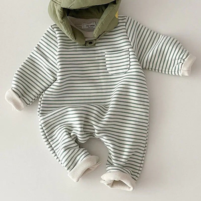 Striped Long-Sleeved Jumpsuit for Baby Boys and Girls