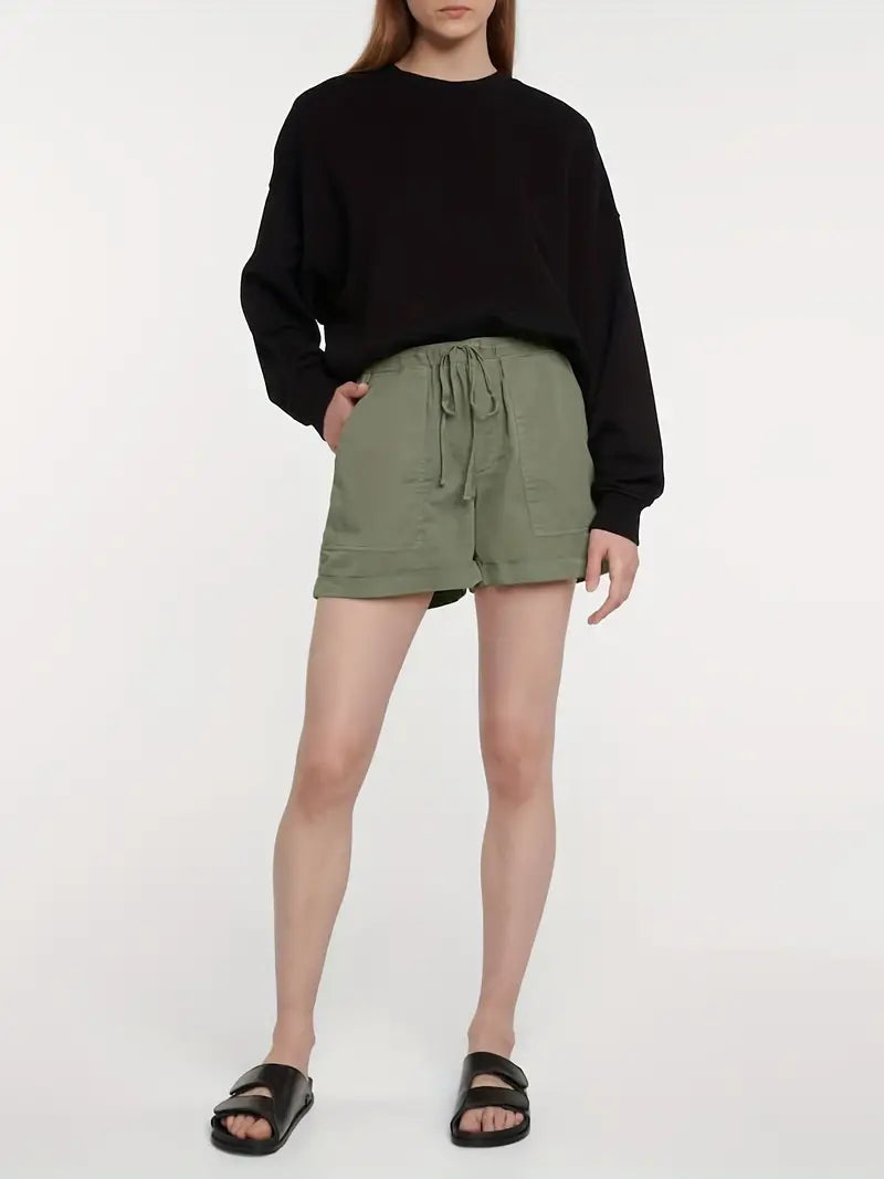 Women's High-Waisted Drawstring Shorts with Side Pockets - Image 4