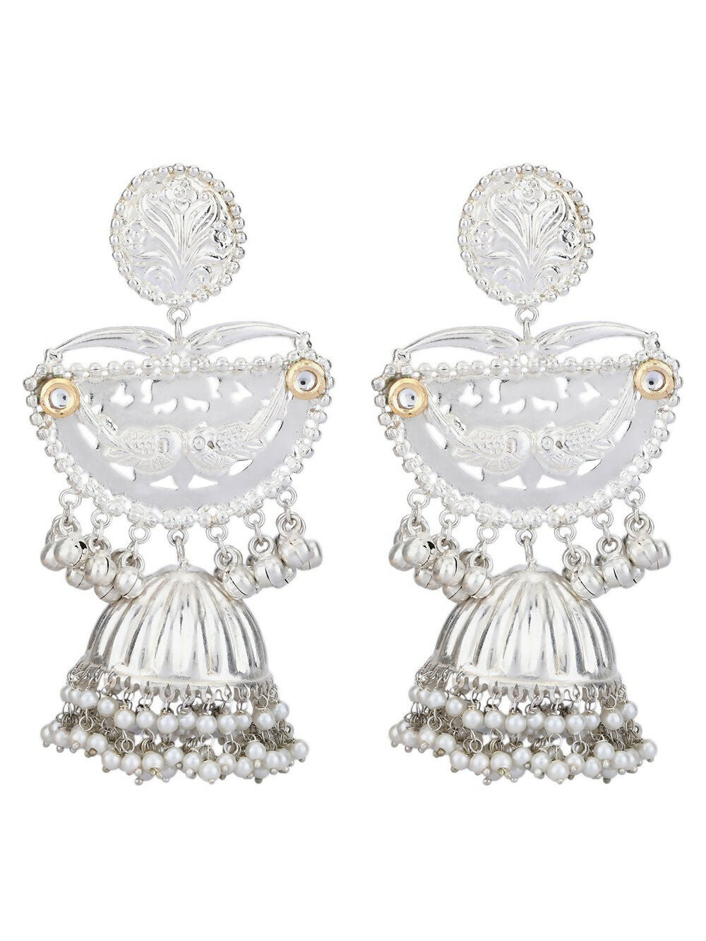 Silver Tone Ghungroo Jhumka Earrings with Sparking Stones