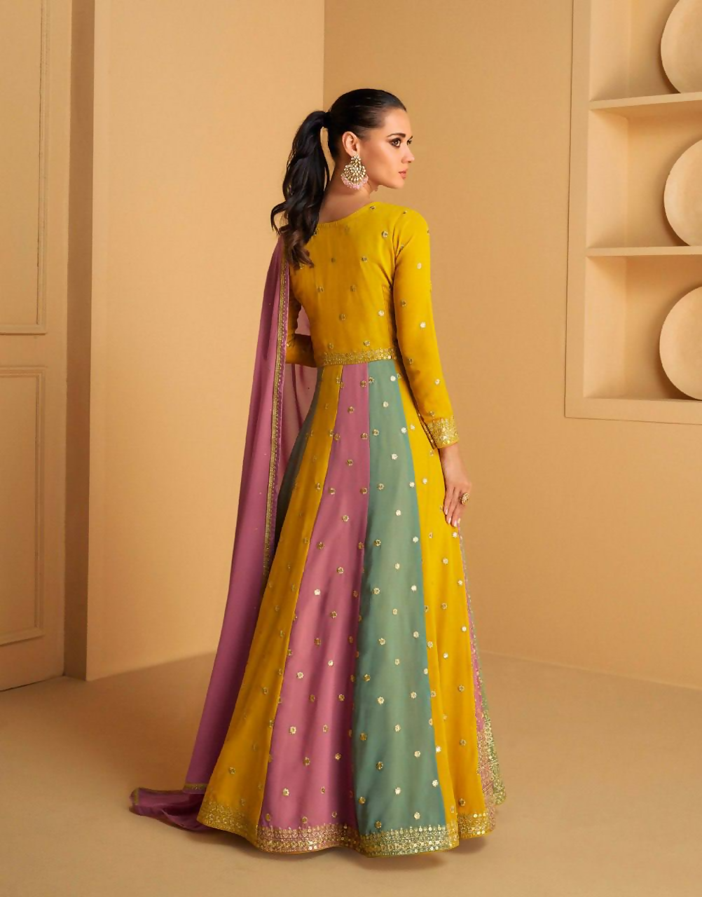 Yellow Faux Georgette Embroidered Sequined Stitched Gown