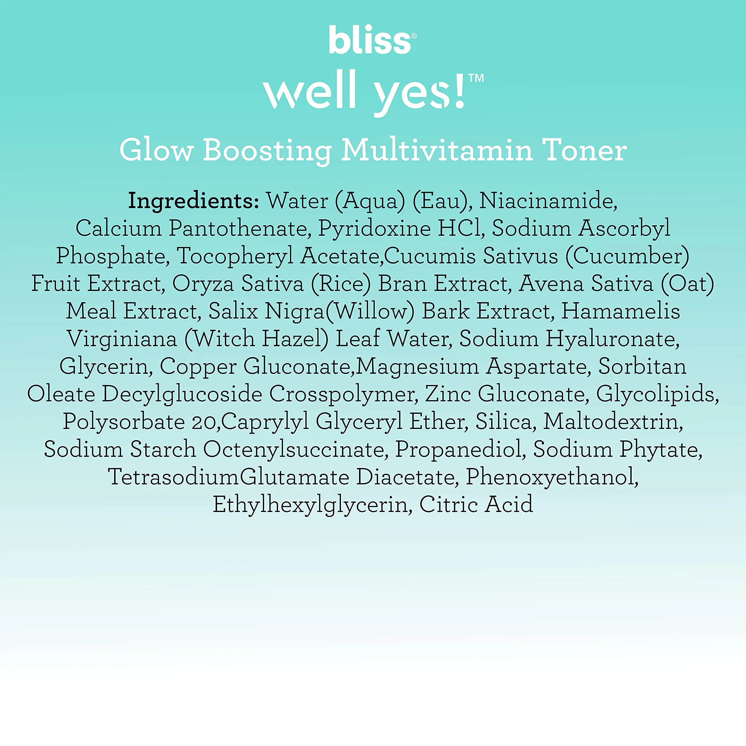 Bliss Well Yes Hydrating Toner with Vitamin B3, B5, B6, C & E - Brightens, Soothes, and Balances Skin - Alcohol-Free, Ideal for Sensitive & Oily Skin Glow Boosting Toner
