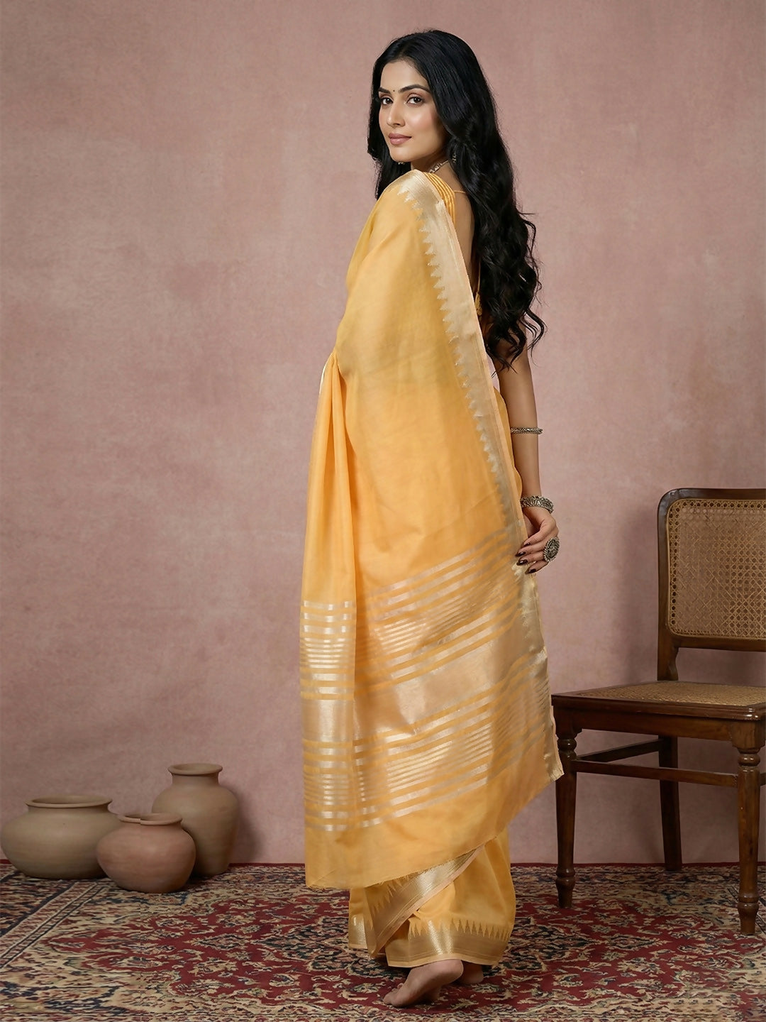 Mustard Yellow Cotton Saree with Matching Blouse